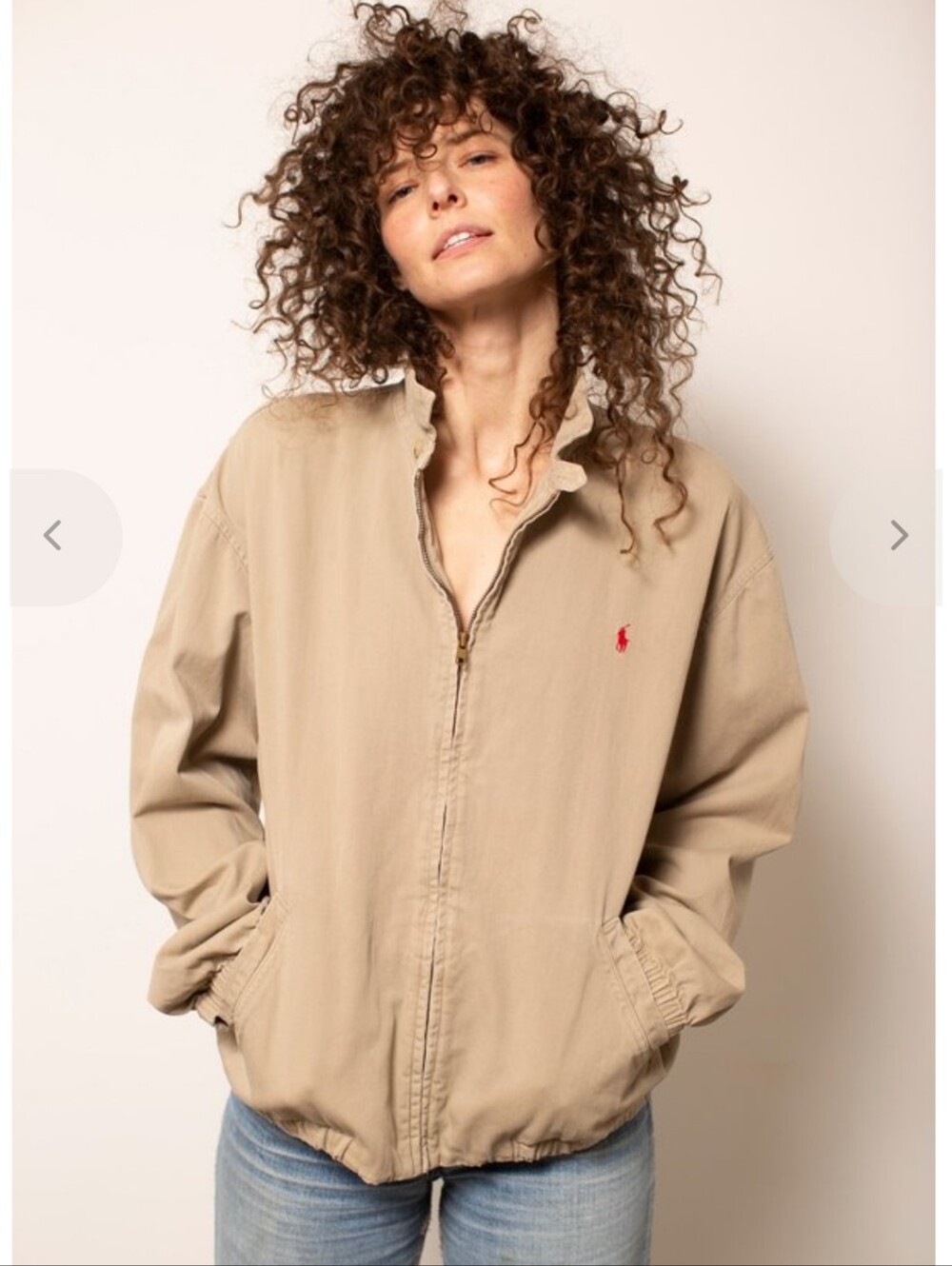 Ralph Lauren Vintage Harrington Jacket Tan Khaki Red Pony Logo Medium Oversized